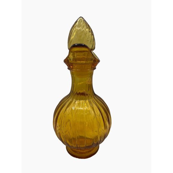 Avon Amber Bulbous Ribbed Decanter Cruet with Stopper 7" Tall Decor Display Prop - Picture 2 of 10
